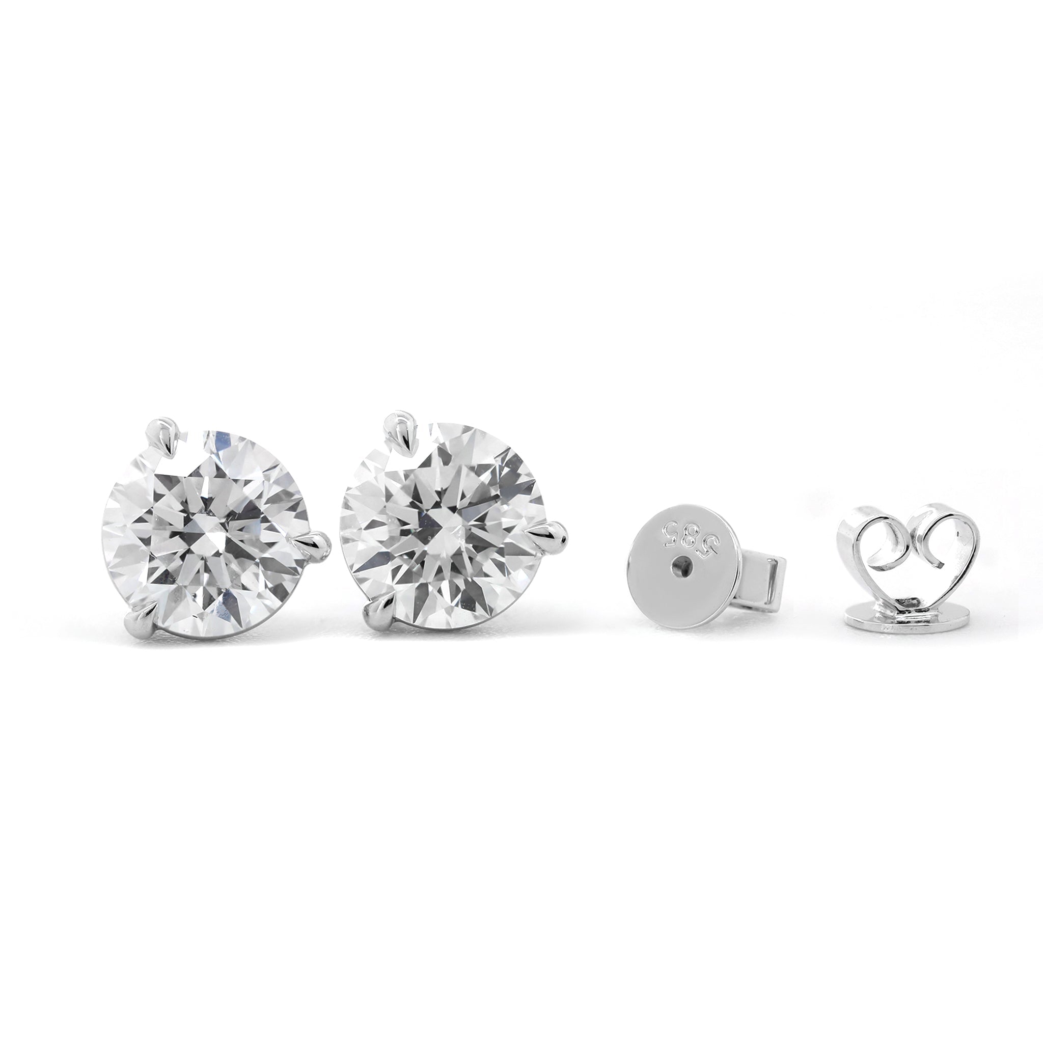 Round Brilliant Lab Diamond 3 - Prong Basket Setting Studs - Fiorese Day - MMR