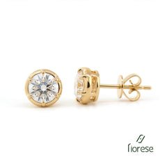 Round Brilliant Stone Bezel Set Studs Earrings - MMR
