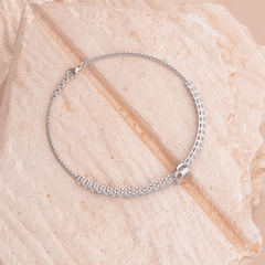 Round Lab Diamond Adjustable Chain Bracelet with a 6mm Millegrain Bezel - Set Center Stone - MMR
