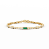 Round Lab Diamond Bezel - Set Tennis Bracelet with a Baguette Cut Lab Emerald Center Stone - MMR