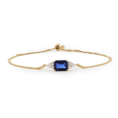 Royal Blue Lab Sapphire Chain Bracelet with Round Lab Diamond Side Stones - MMR