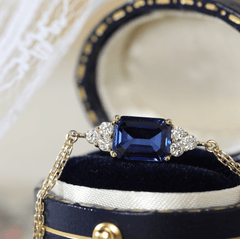 Royal Blue Lab Sapphire Chain Bracelet with Round Lab Diamond Side Stones - MMR