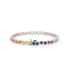 S925 3*3mm Heart Shape Brilliant Cut Lab Sapphire Bezel Tennis Bracelet (6") - MMR
