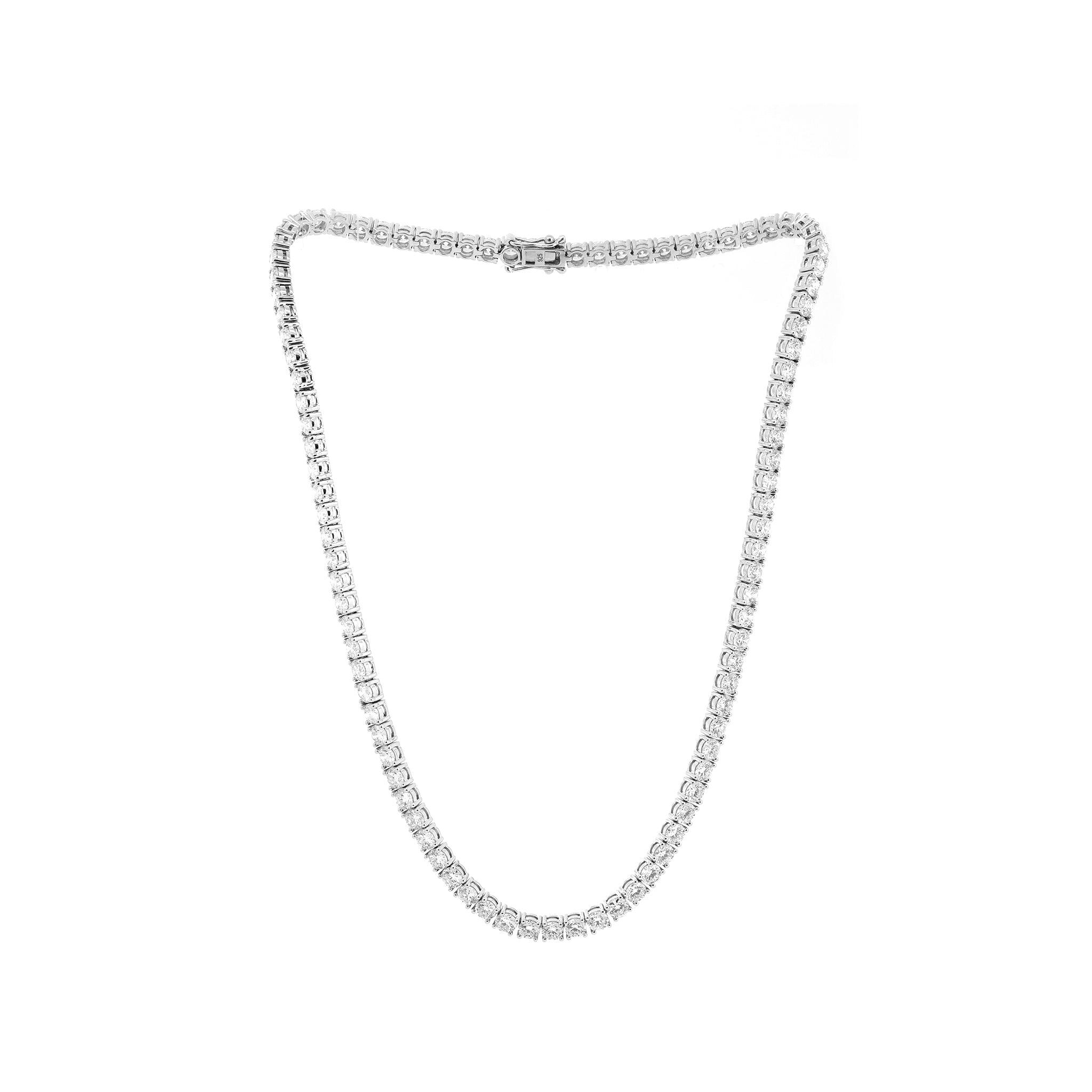 S925 3.3mm Lab Diamond 4 - Prong Basket - Set Tennis Necklace with Side - clasp (13") - MMR