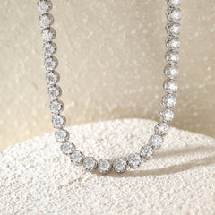 S925 3.5mm Moissanite Crown - Set Tennis Necklace with Side - Clasp (15") - MMR