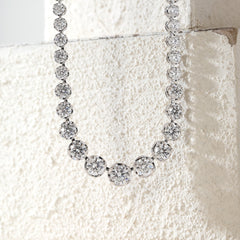 S925 Graduated Lab Diamond Crown - Set Tennis Necklace with Side - clasp (15.5") - MMR