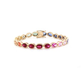 Special Offer: 10K Yellow Gold 6*4mm Brilliant Cut Rainbow Color Lab Sapphire Bezel Tennis Bracelet (6.25") - MMR