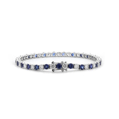 Special Offer 14K White Gold 3.2mm Brilliant Cut Lab Diamond &Lab Sapphire Tennis Bracelet (6.75") - MMR