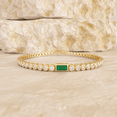 Round Lab Diamond Bezel-Set Tennis Bracelet with a Baguette Cut Lab Emerald Center Stone