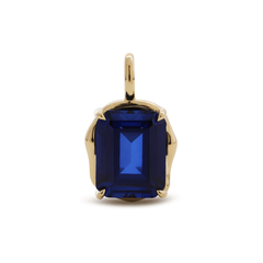 14K Yellow Gold 4.5ct Emerald Cut Lab Sappire Freeform Base Pendant Necklace
