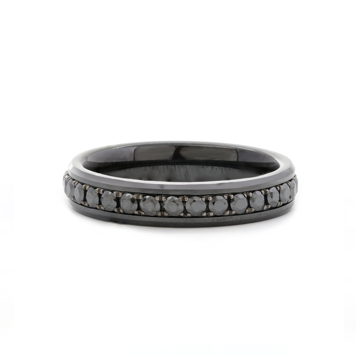 Black Ceramic Round Black Moissanite Fidget Ring