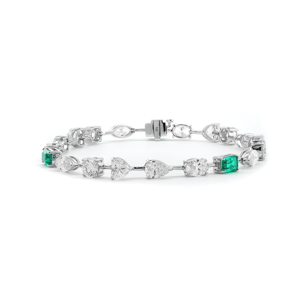 10 CT TW Lab Diamond & Lab Emerald Tennis Bracelet with Six Shapes - MMR