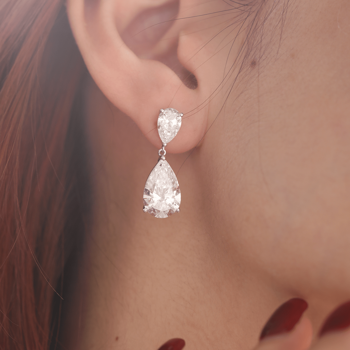 10 ct tw Pear Shaped Lab Diamond Basket Setting Dangle Stud Earrings - MMR