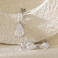 10 ct tw Pear Shaped Lab Diamond Basket Setting Dangle Stud Earrings - MMR