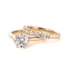 Round Lab Diamond 6-Prong Floral Bridal Set — Engagement Ring with 9-Stone Matching Band