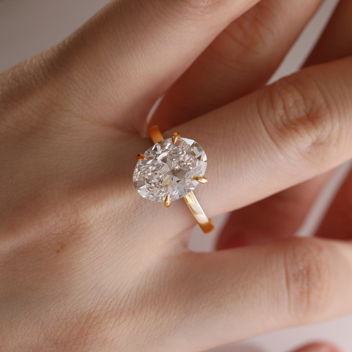 Platinum 6ct Oval Cut Lab Diamond Hidden Halo 4 Prongs Engagement Ring 18K Yellow Gold