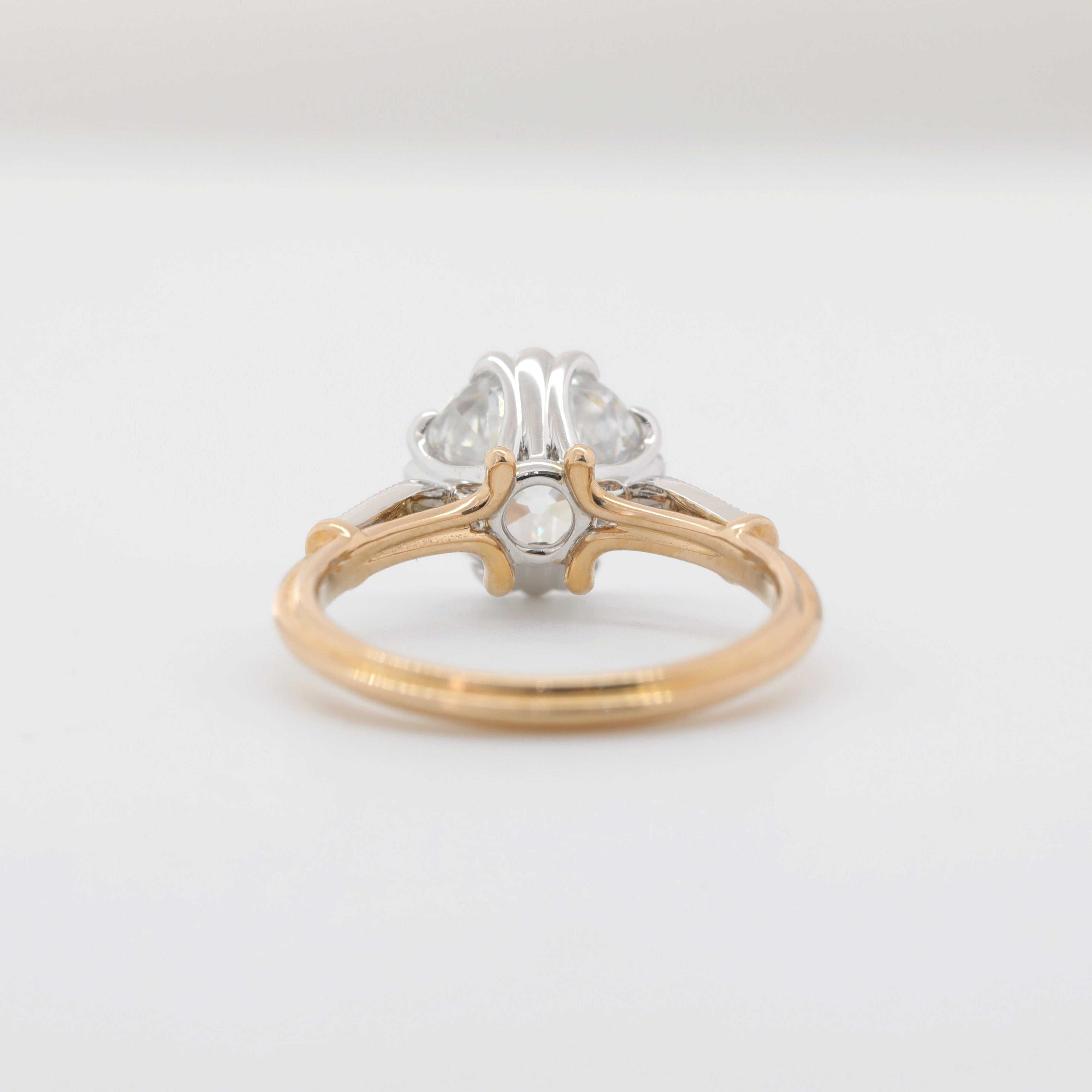 10K Gold Two Tone Design 2.69ct Old European Cut Lab Diamond Vintage Ring - MMR