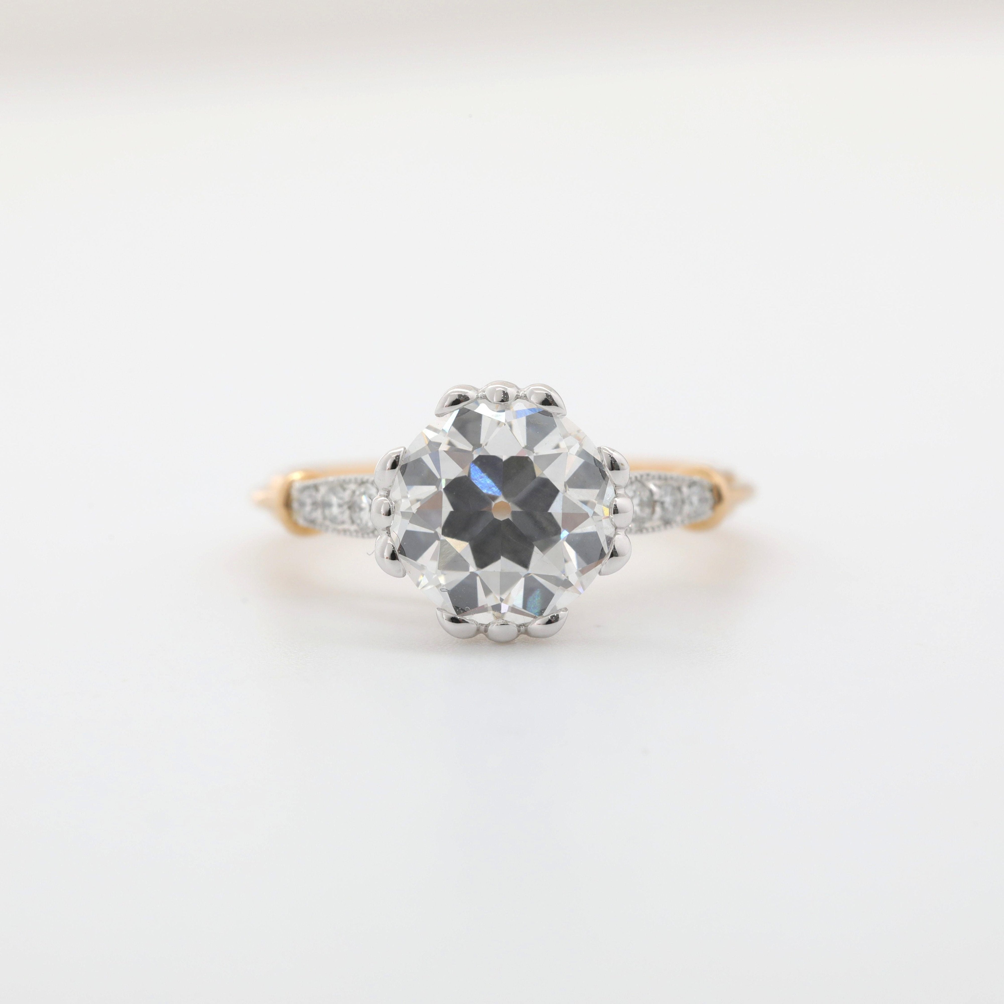 10K Gold Two Tone Design 2.69ct Old European Cut Lab Diamond Vintage Ring - MMR