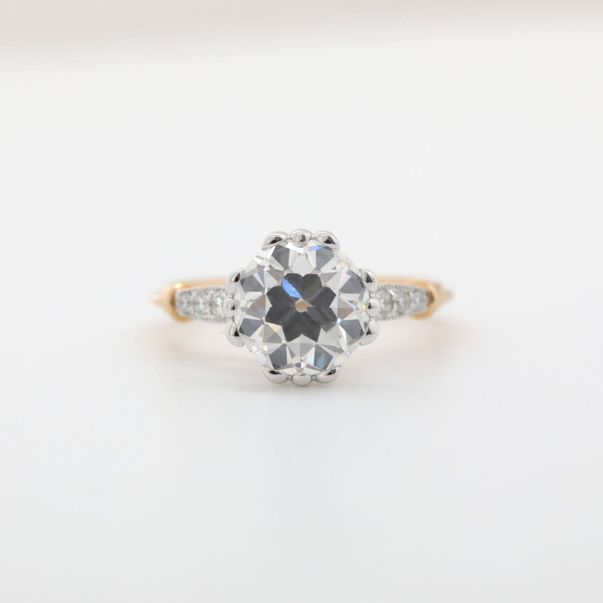 10K Gold Two Tone Design 2.69ct Old European Cut Lab Diamond Vintage Ring - MMR