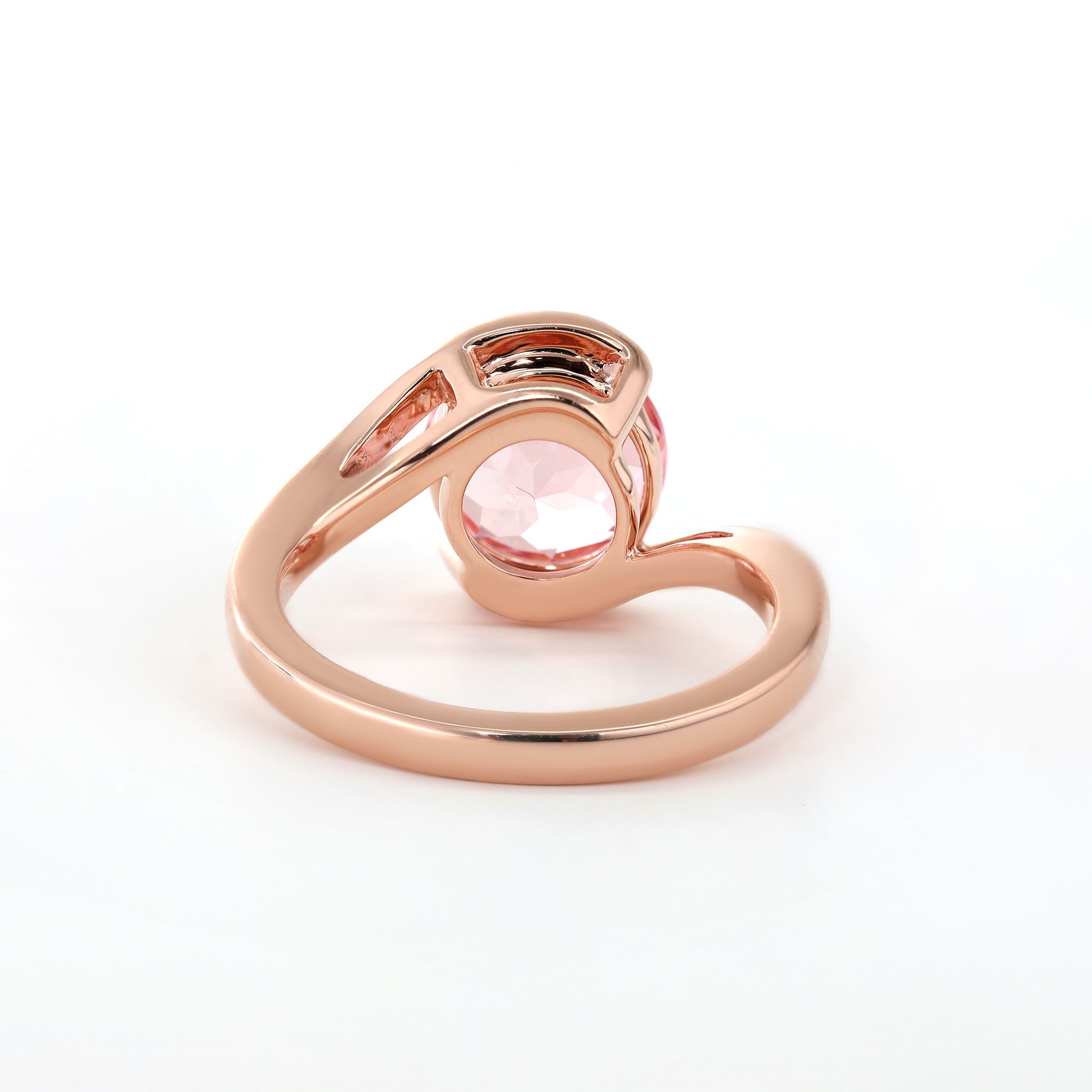 10K Rose Gold 3CT Round Lab Pink Morganite Bypass Design Ring - MMR