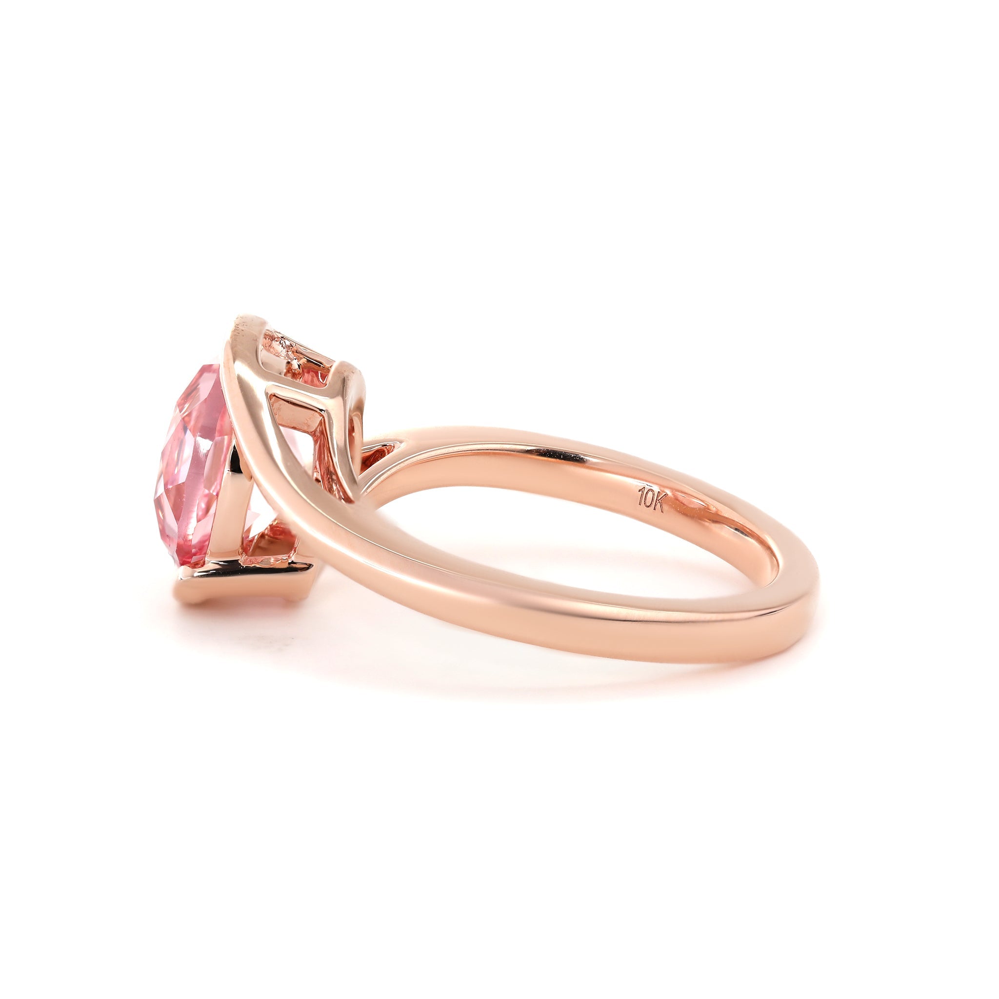 10K Rose Gold 3CT Round Lab Pink Morganite Bypass Design Ring - MMR