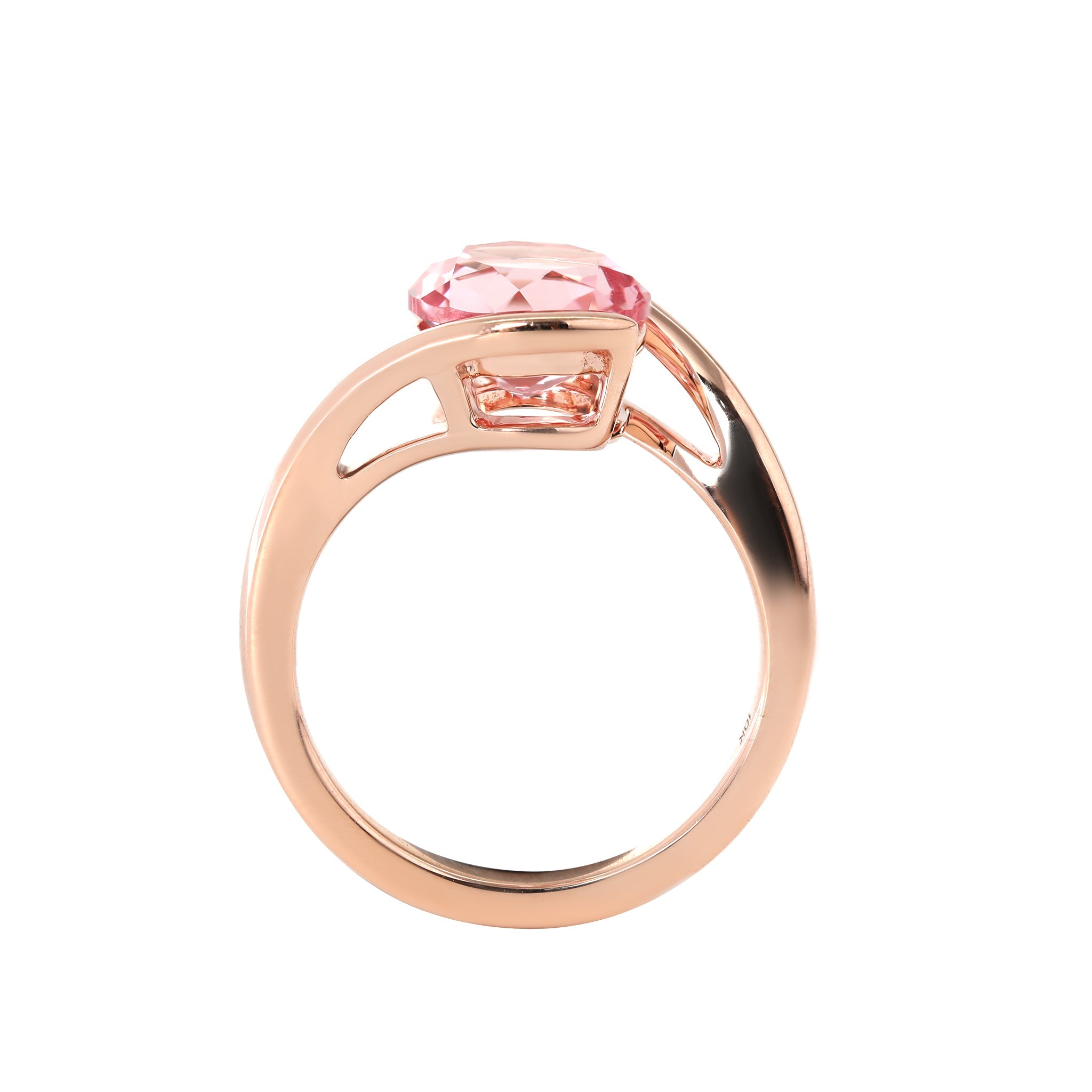 10K Rose Gold 3CT Round Lab Pink Morganite Bypass Design Ring - MMR