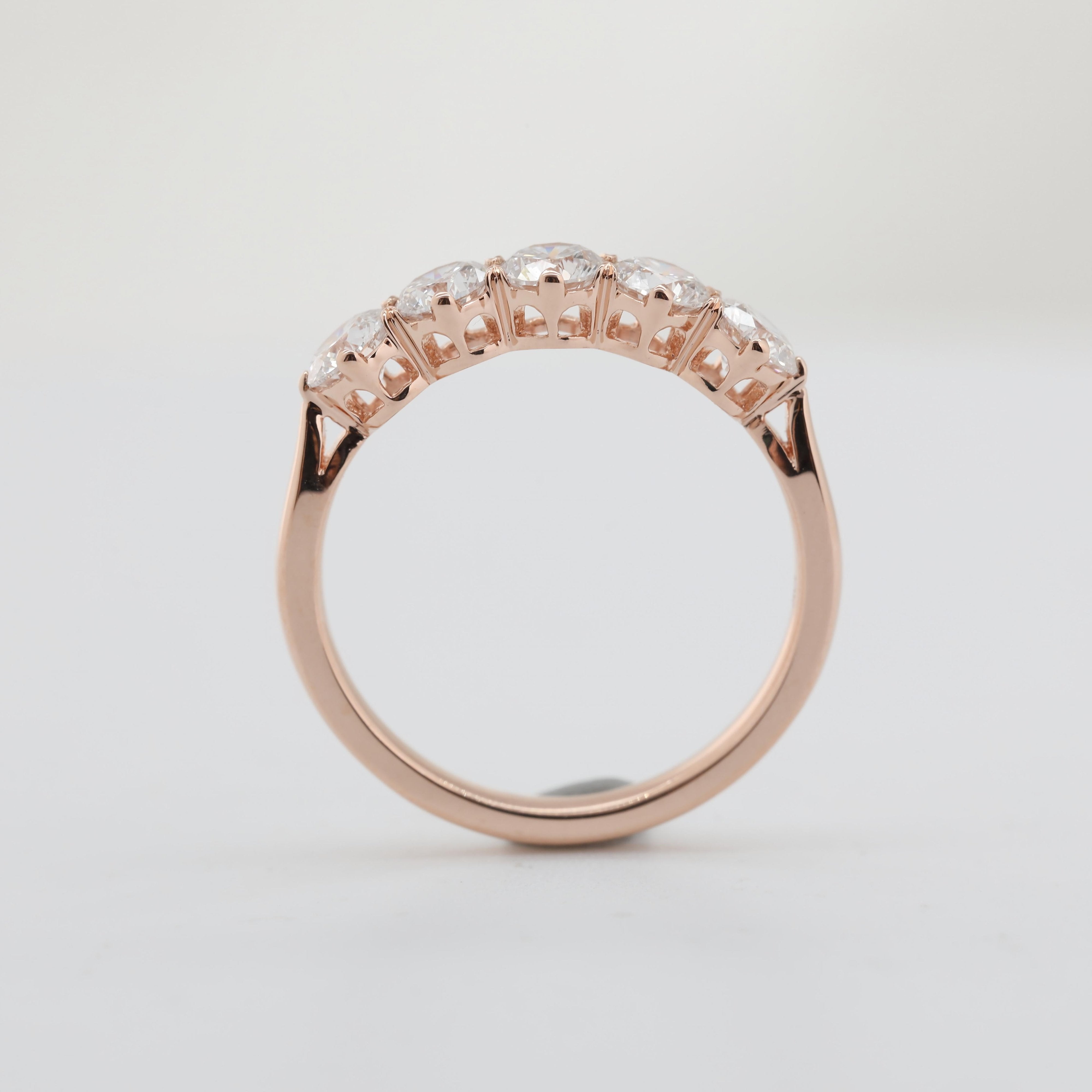 10K Rose Gold Old European Cut Lab Diamond 5 Stone Ring - MMR