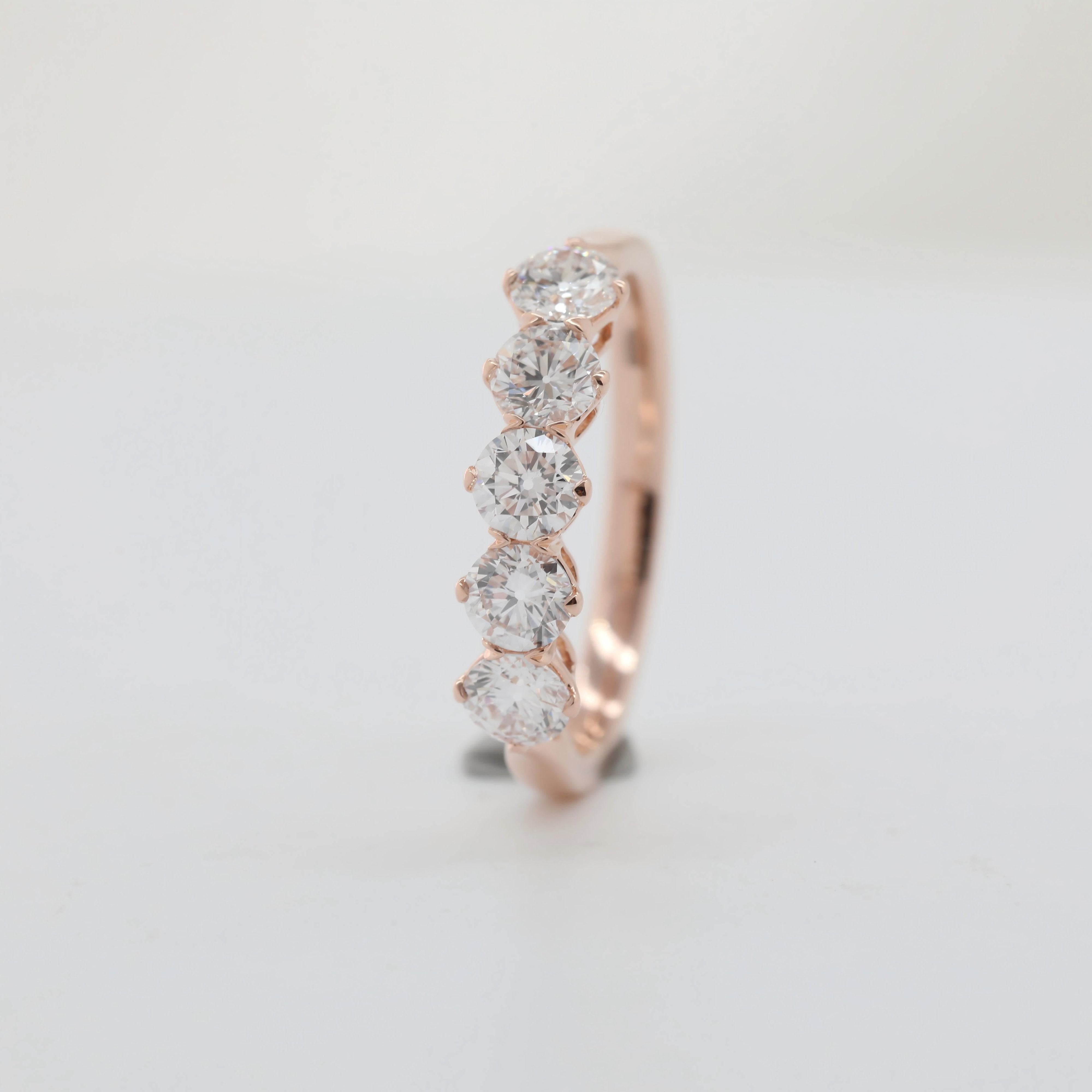 10K Rose Gold Old European Cut Lab Diamond 5 Stone Ring - MMR