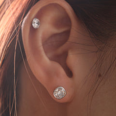 10K White Gold 2CTW Cushion Old Mine Cut Lab Daimond Bezel - Set Stud Earrings - MMR