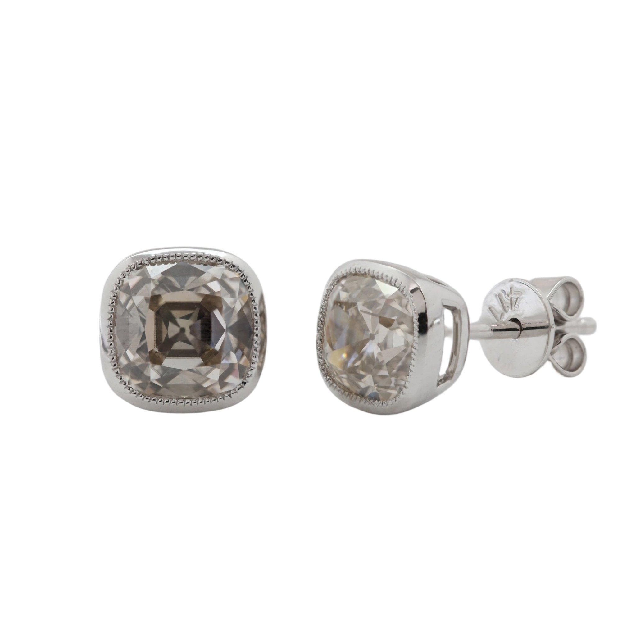 10K White Gold 2CTW Cushion Old Mine Cut Lab Daimond Bezel - Set Stud Earrings - MMR