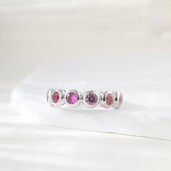 10K White Gold 3.5mm Round Corundum Bezel 6-Stone Ring - MMR