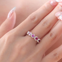 10K White Gold 3.5mm Round Corundum Bezel 6-Stone Ring - MMR