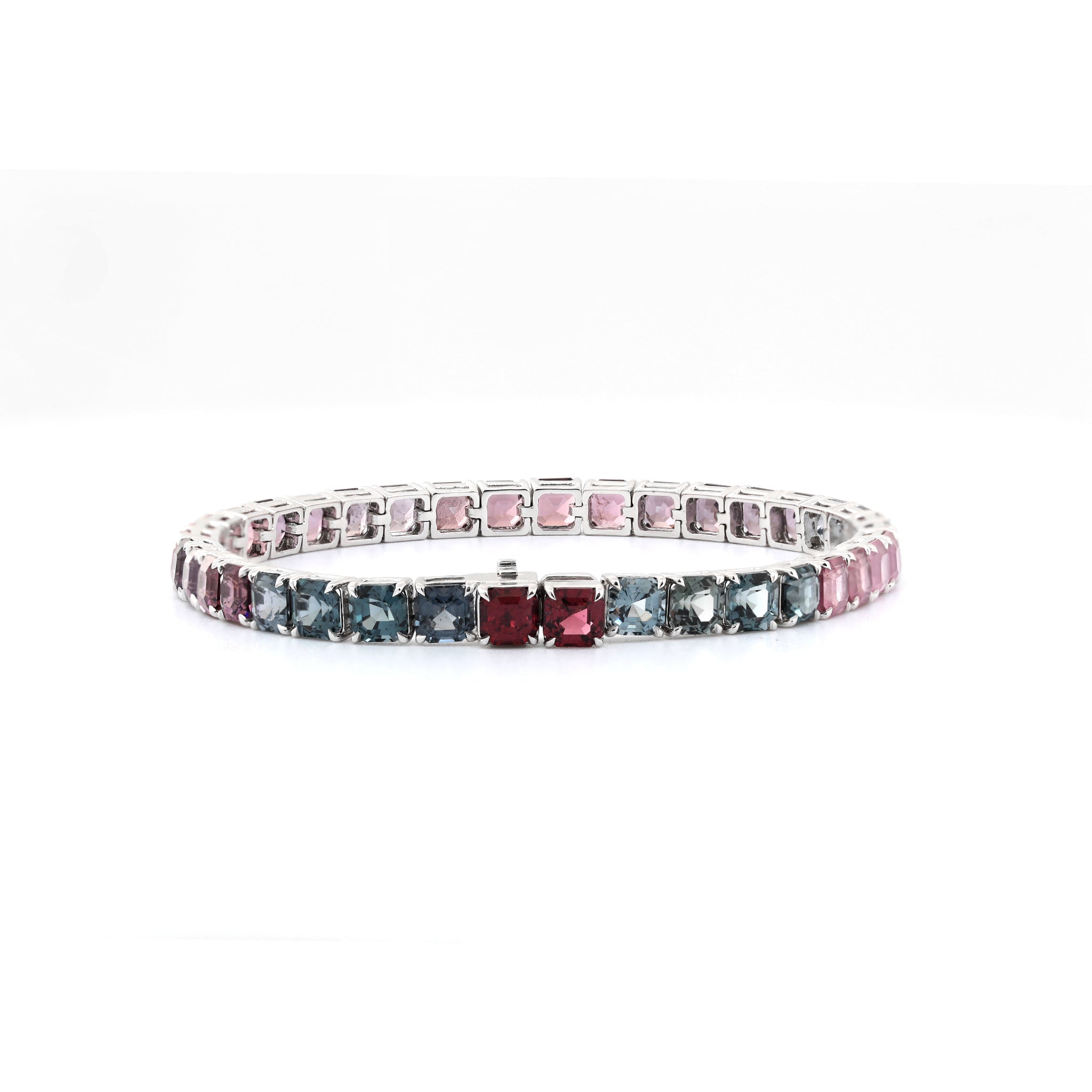 10K White Gold Asscher Cut Rainbow Color Natural Gemstone Tennis Bracelet - MMR