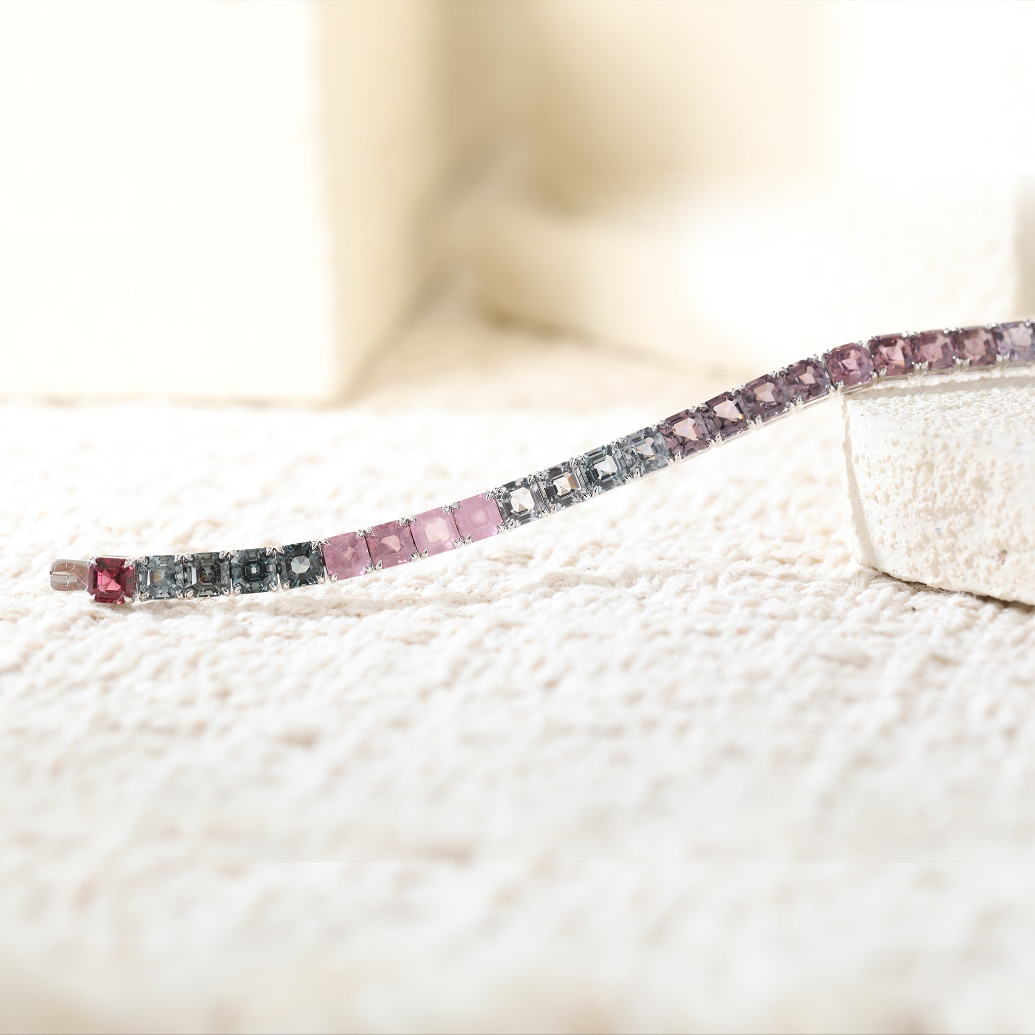 10K White Gold Asscher Cut Rainbow Color Natural Gemstone Tennis Bracelet - MMR