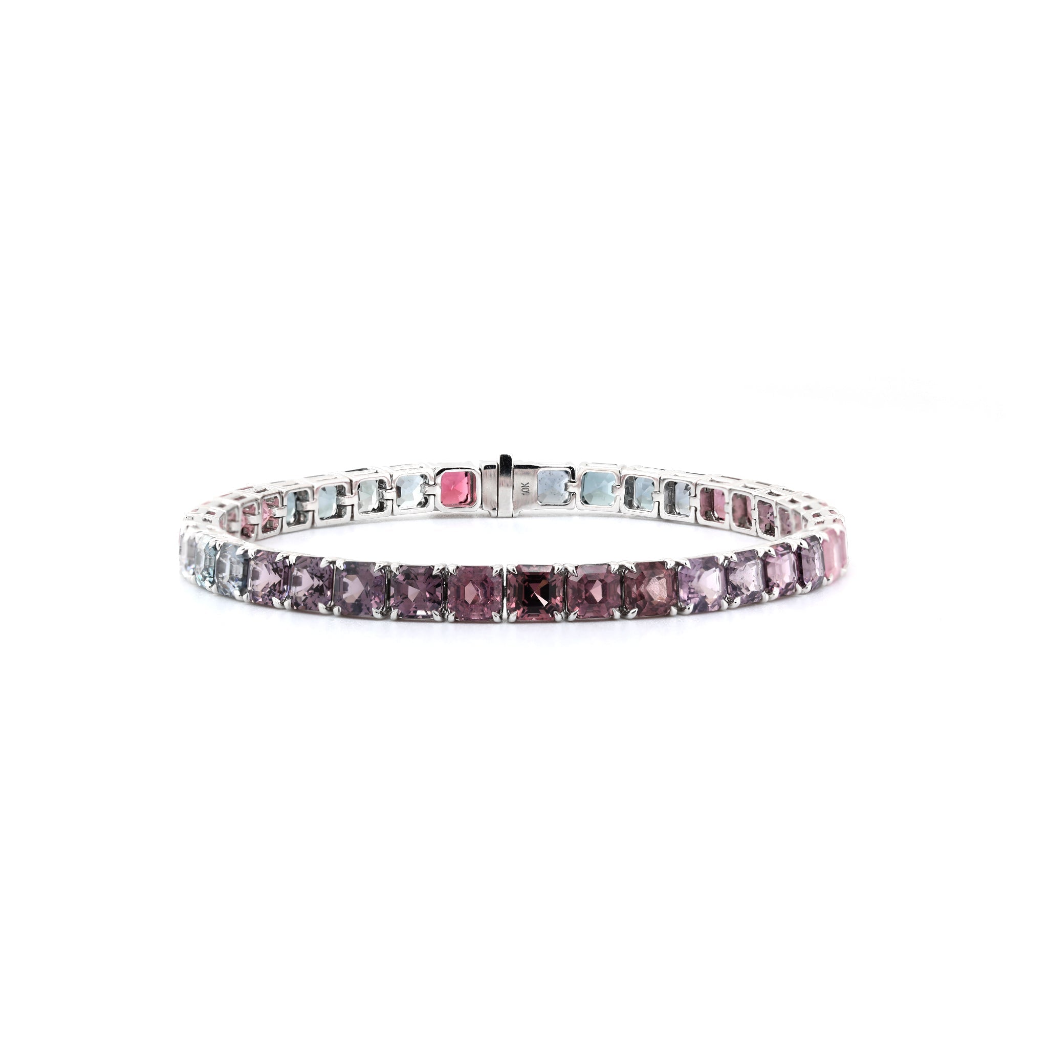 10K White Gold Asscher Cut Rainbow Color Natural Gemstone Tennis Bracelet - MMR