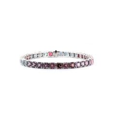 10K White Gold Asscher Cut Rainbow Color Natural Gemstone Tennis Bracelet - MMR