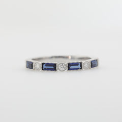 10K White Gold Baguette Lab Sapphire and Round Lab Diamond Half Eternity Ring - MMR