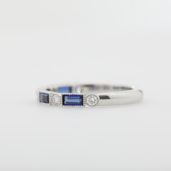 10K White Gold Baguette Lab Sapphire and Round Lab Diamond Half Eternity Ring - MMR
