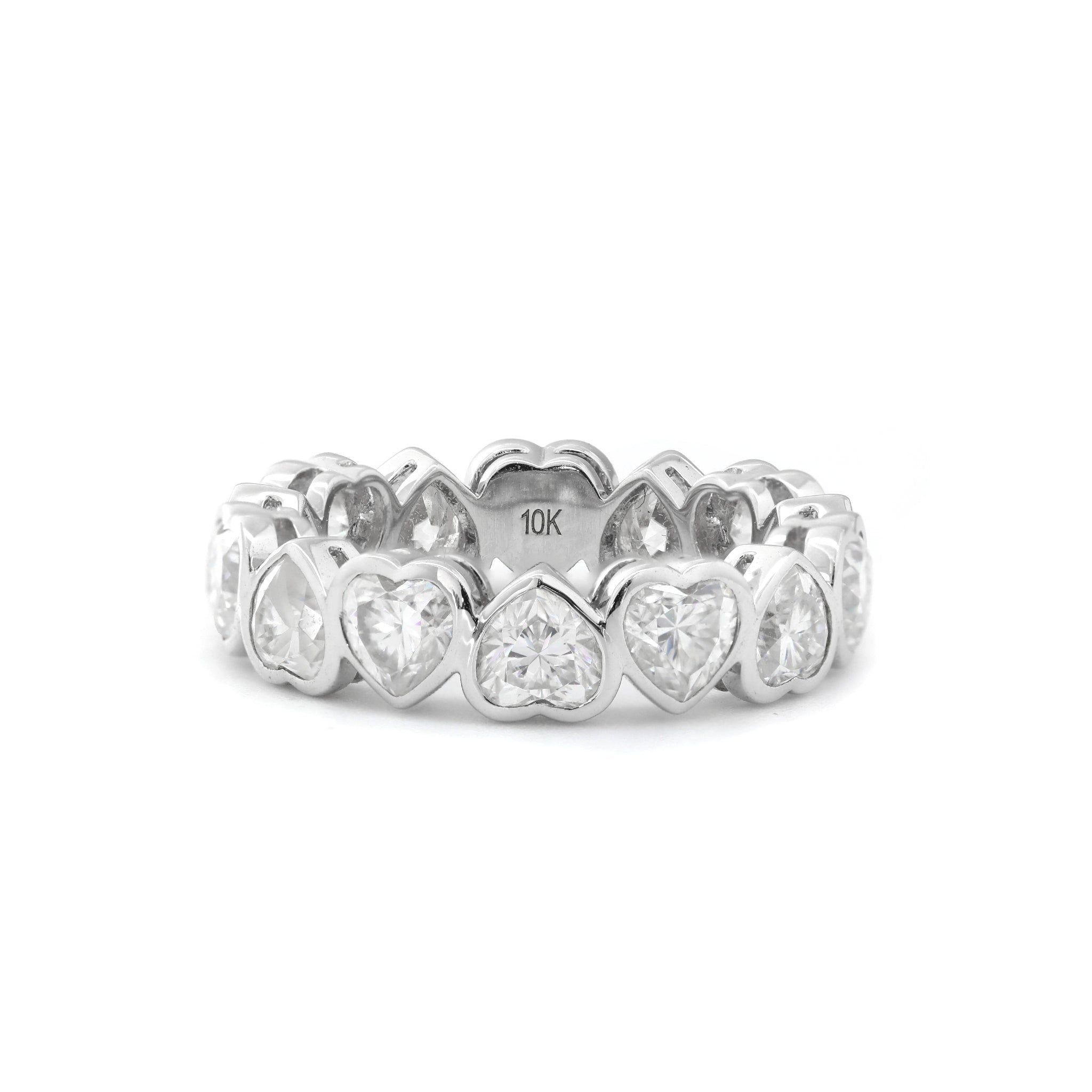 10K White Gold Heart Shape Moissanite Bezel Eternity Ring(Unresizable) - MMR
