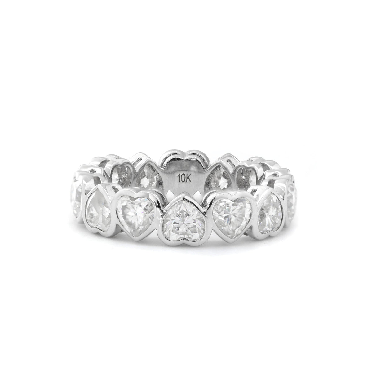 10K White Gold Heart Shape Moissanite Bezel Eternity Ring(Unresizable) - MMR