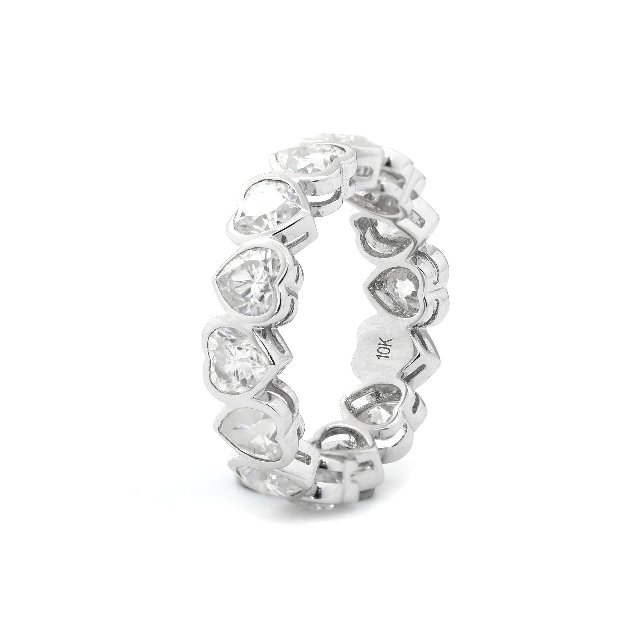 10K White Gold Heart Shape Moissanite Bezel Eternity Ring(Unresizable) - MMR