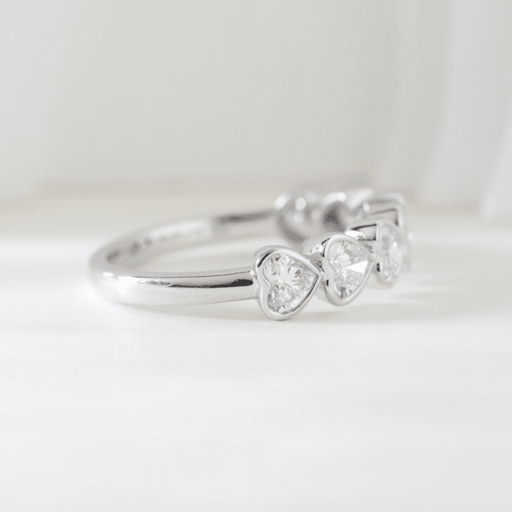 10K White Gold Heart Shaped Lab Diamond Bezel Half Eternity Ring - MMR