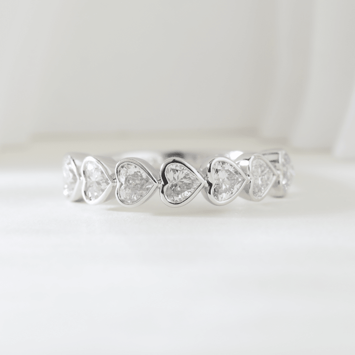 10K White Gold Heart Shaped Lab Diamond Bezel Half Eternity Ring - MMR