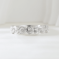 10K White Gold Heart Shaped Lab Diamond Bezel Half Eternity Ring - MMR