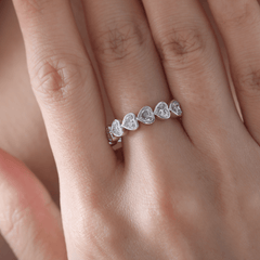 10K White Gold Heart Shaped Lab Diamond Bezel Half Eternity Ring - MMR