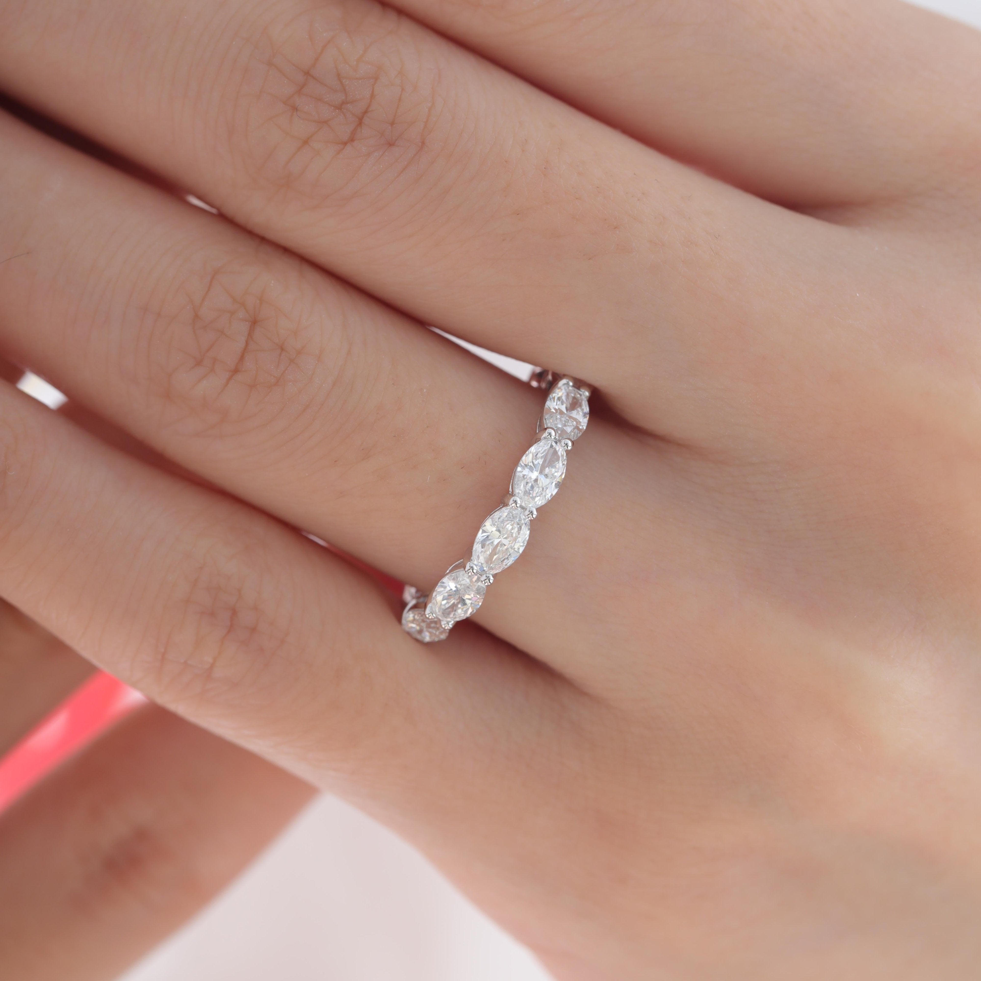 10K White Gold Oval Lab Diamond East-west Set 7-stone Ring - MMR