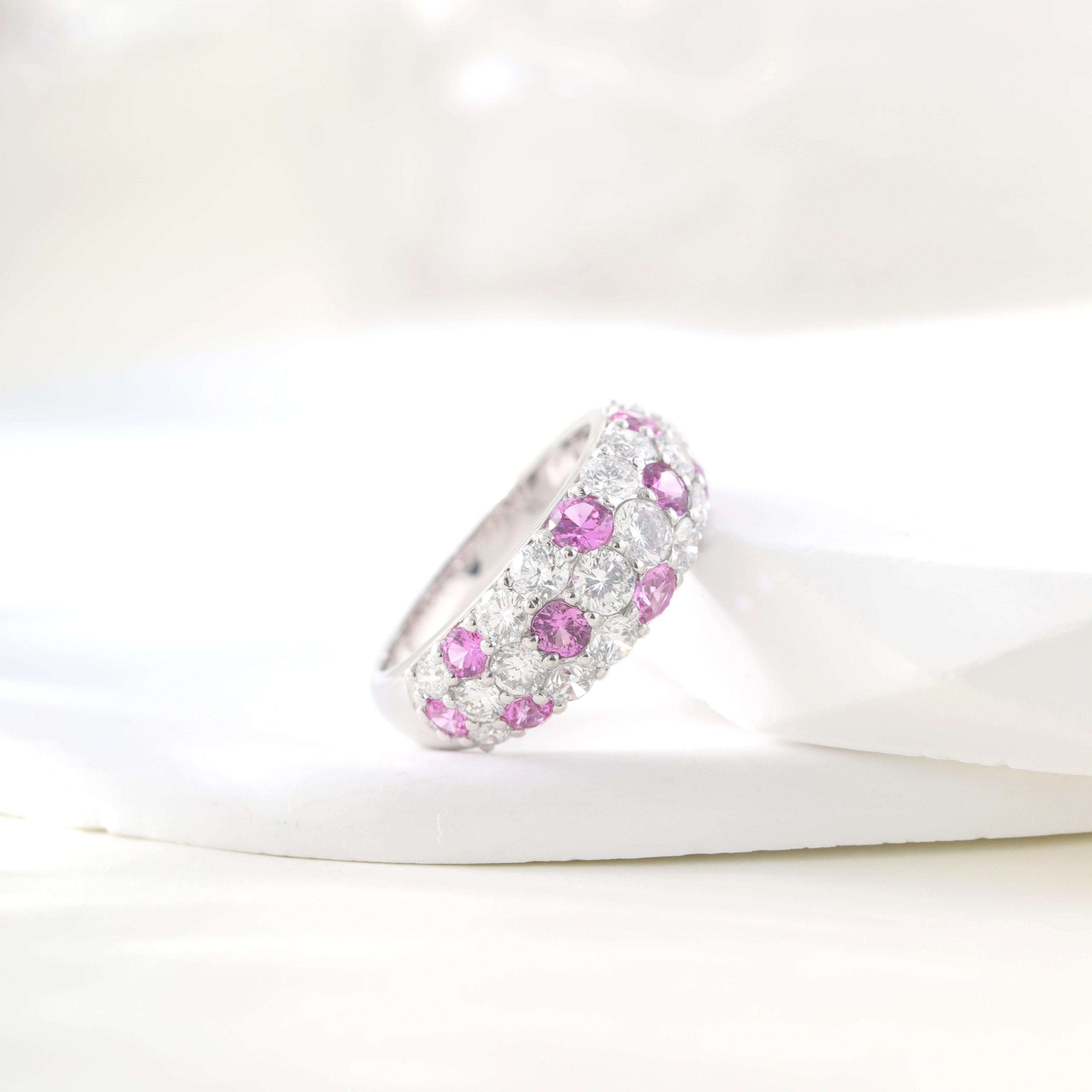 10K White Gold Round Lab Diamond and Sapphire Ring - MMR