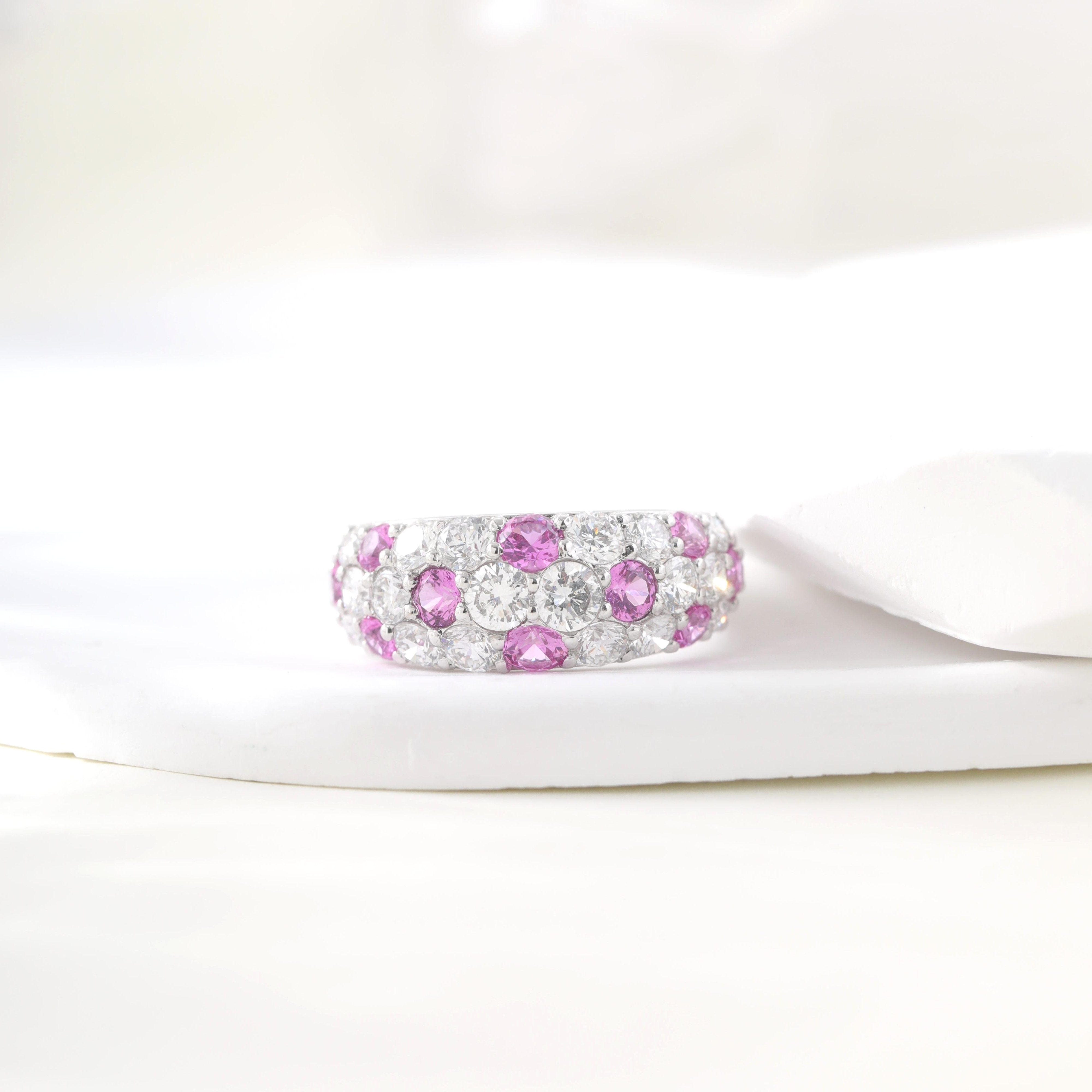 10K White Gold Round Lab Diamond and Sapphire Ring - MMR
