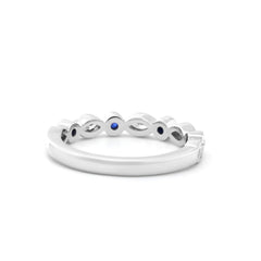 10K White Gold Round Lab Sapphire & Marquise Lab Diamond Bezel Set Half Eternity Band - MMR