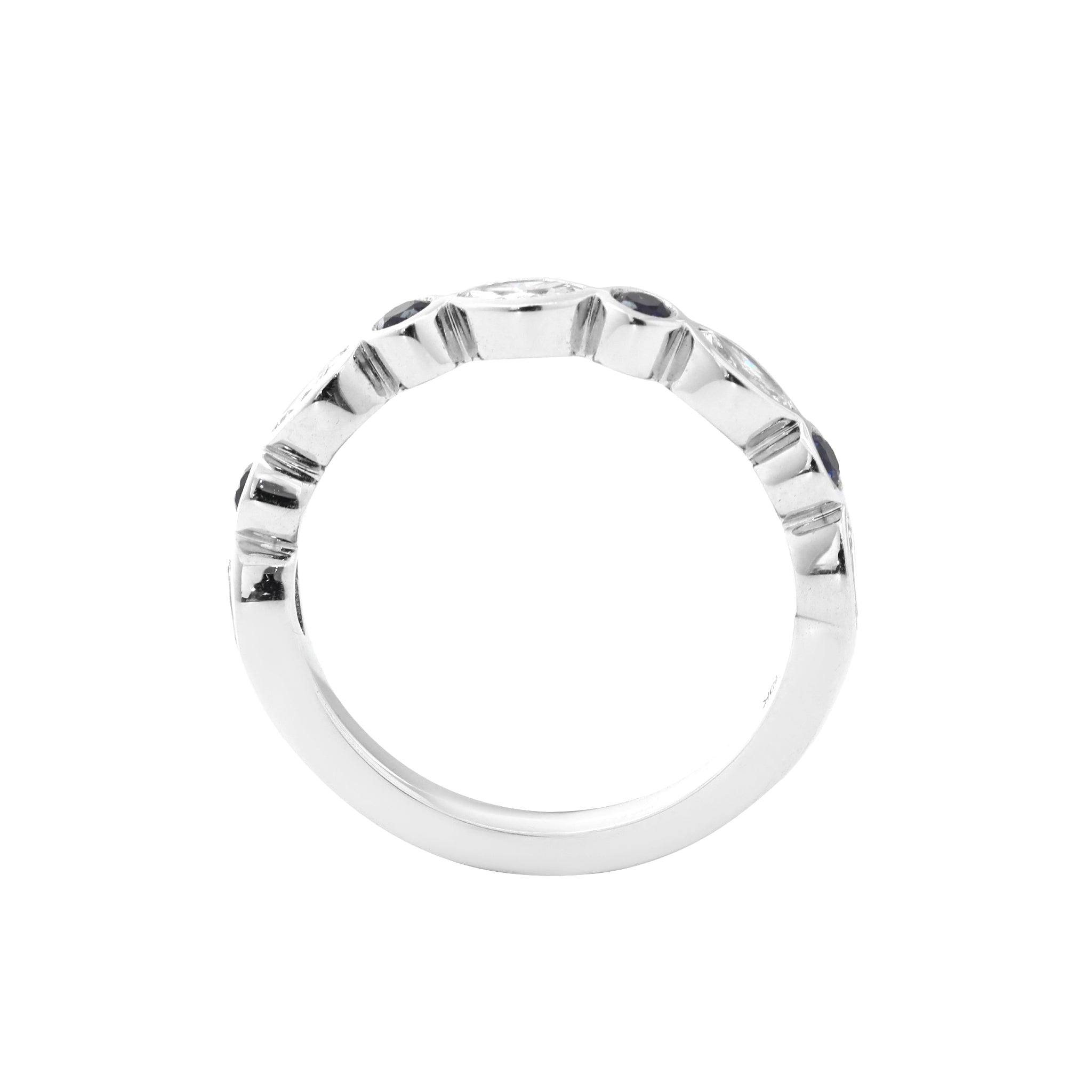 10K White Gold Round Lab Sapphire & Marquise Lab Diamond Bezel Set Half Eternity Band - MMR